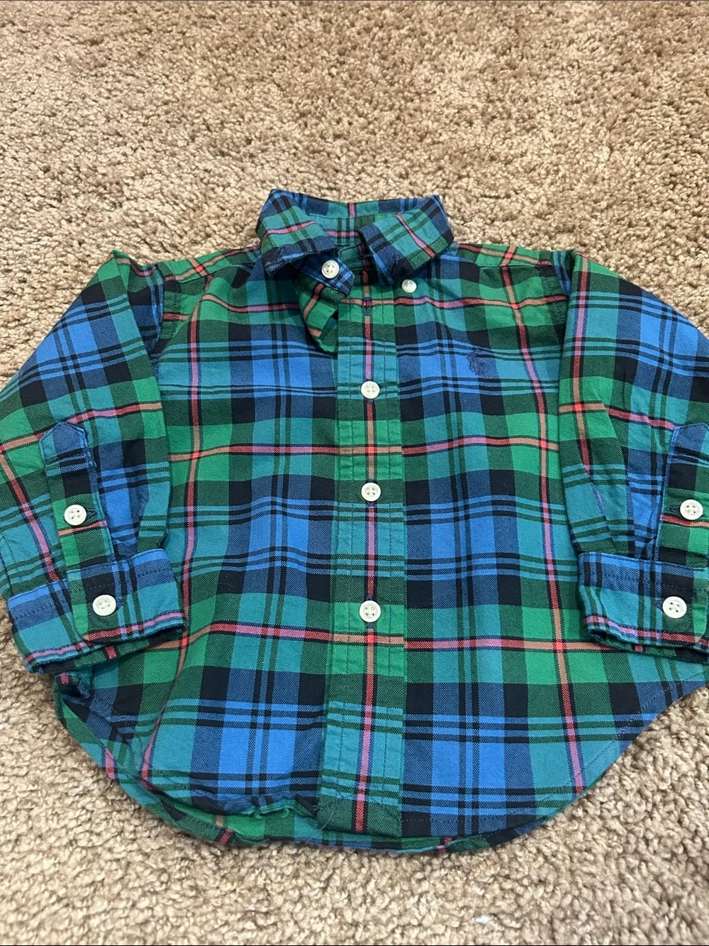 Ralph Lauren Kids Blue Knit Pullover with Green & Yellow Button-Downs